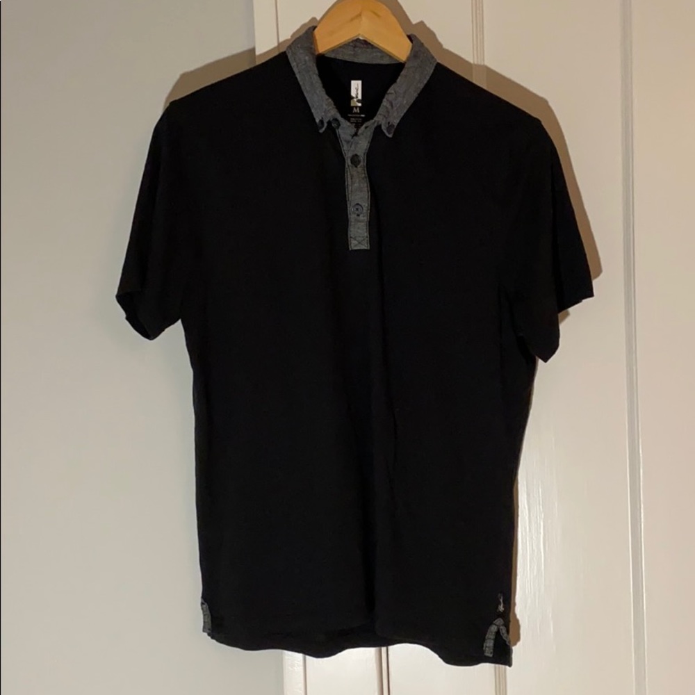 ✅ HOWE Black Gray Contrast Collar Casual Polo Shirt Luxury Stylish Medium Size